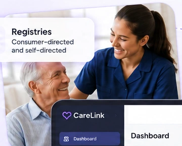 Smiling caregiver with an older man at home